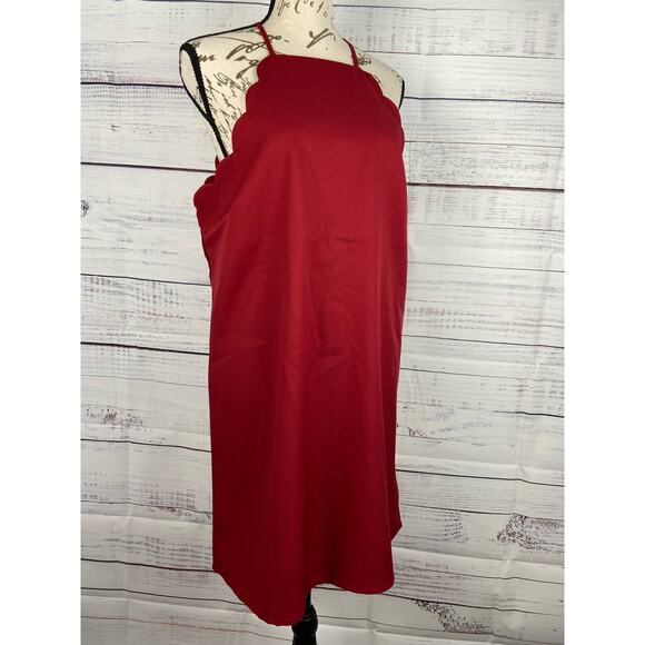 Lulus Endlessly Endearing Wine Red Dress Womens L Halter Mini Back Zip NWT $49 - Picture 3 of 14